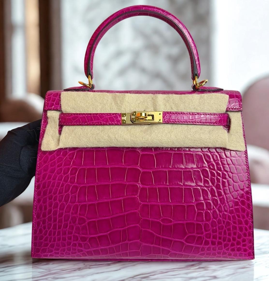 Hermes Kelly K25 Rose Mexico Shiny croc Ghw D full set