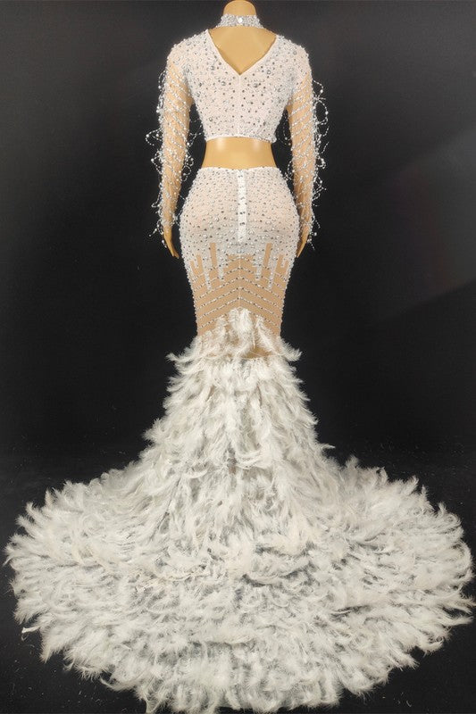 Sparkling Rhinestone Feather Evening Gown