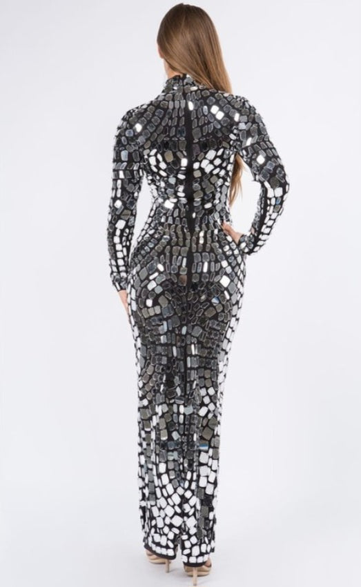 Mirror embellished maxi dress.