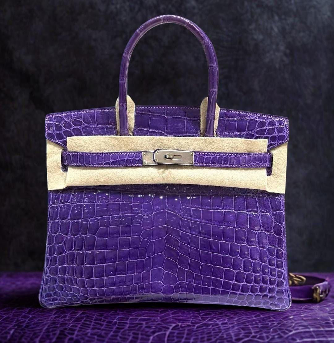 Hermes Birkin B30 violet shiny porosus phw