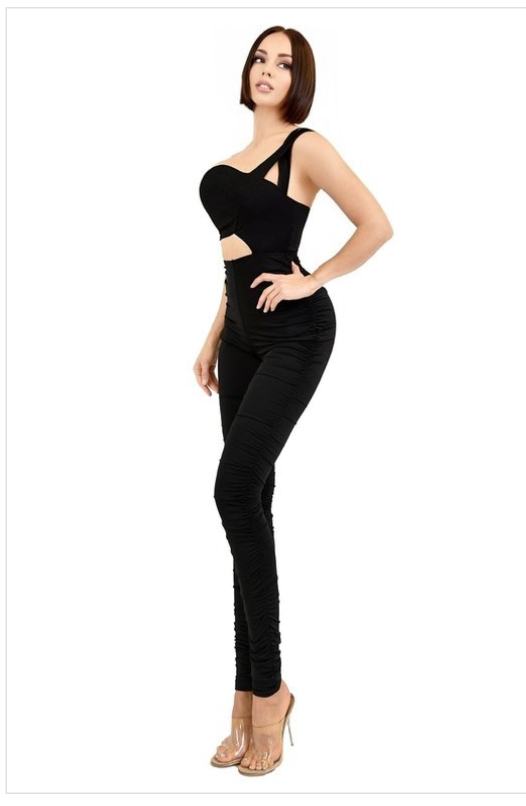 ONE SHOULDER STRAP CUTOUT JUMPSUIT