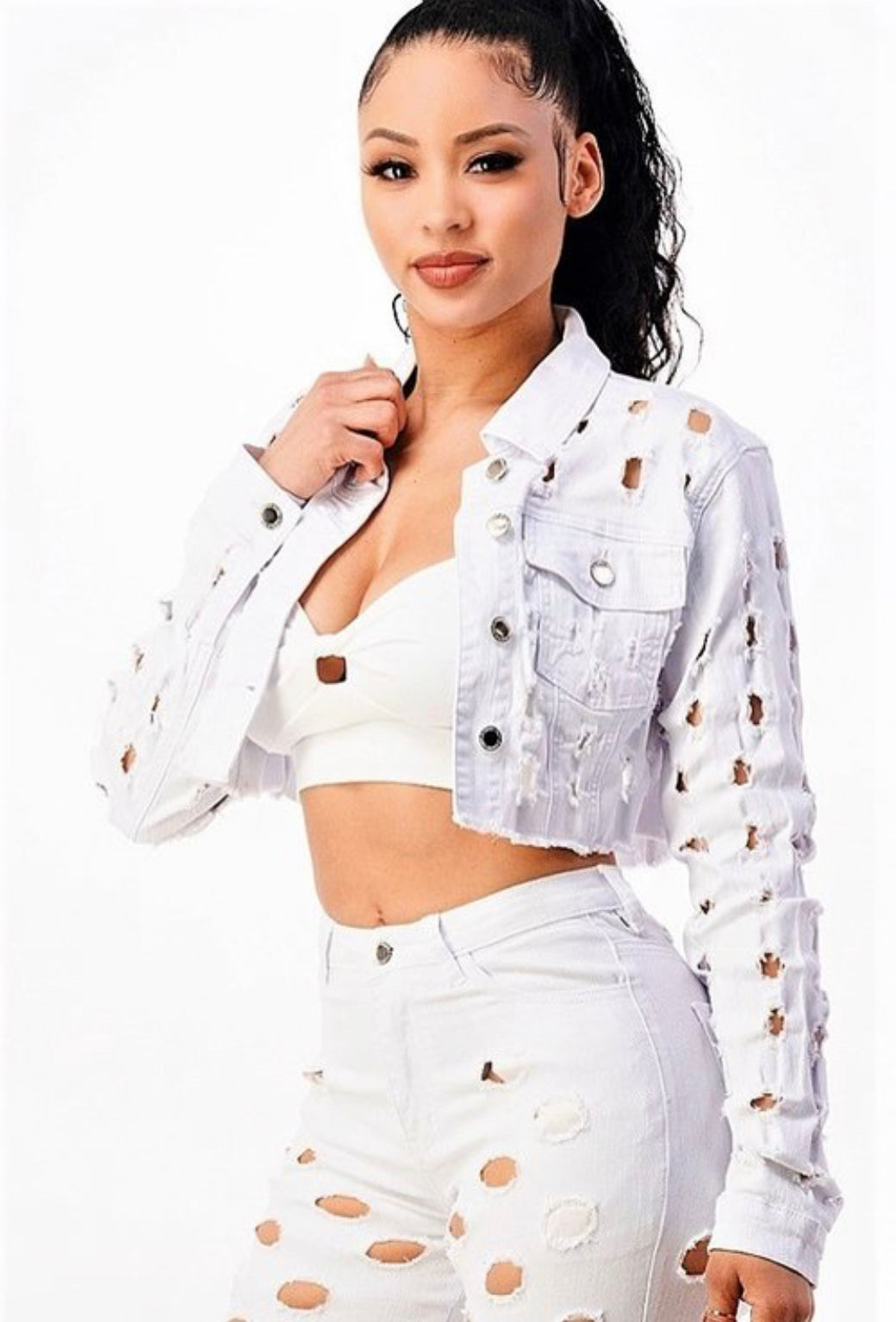 CROP DISTRESSED DENIM JACKET