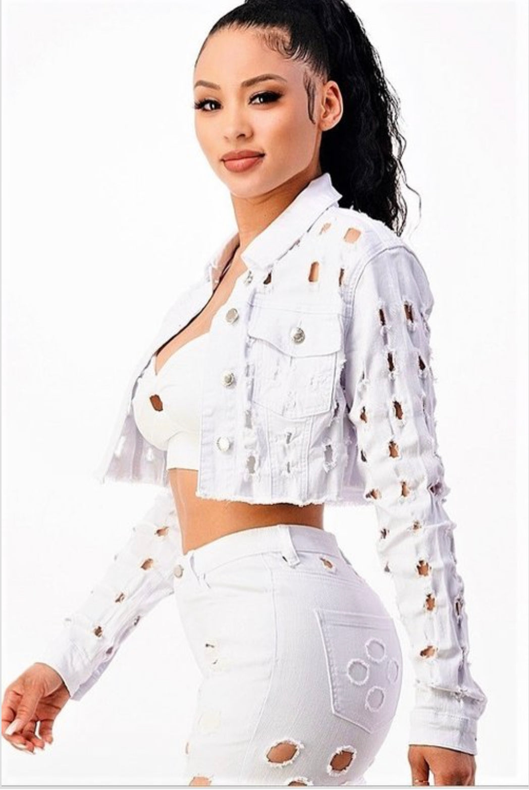 CROP DISTRESSED DENIM JACKET