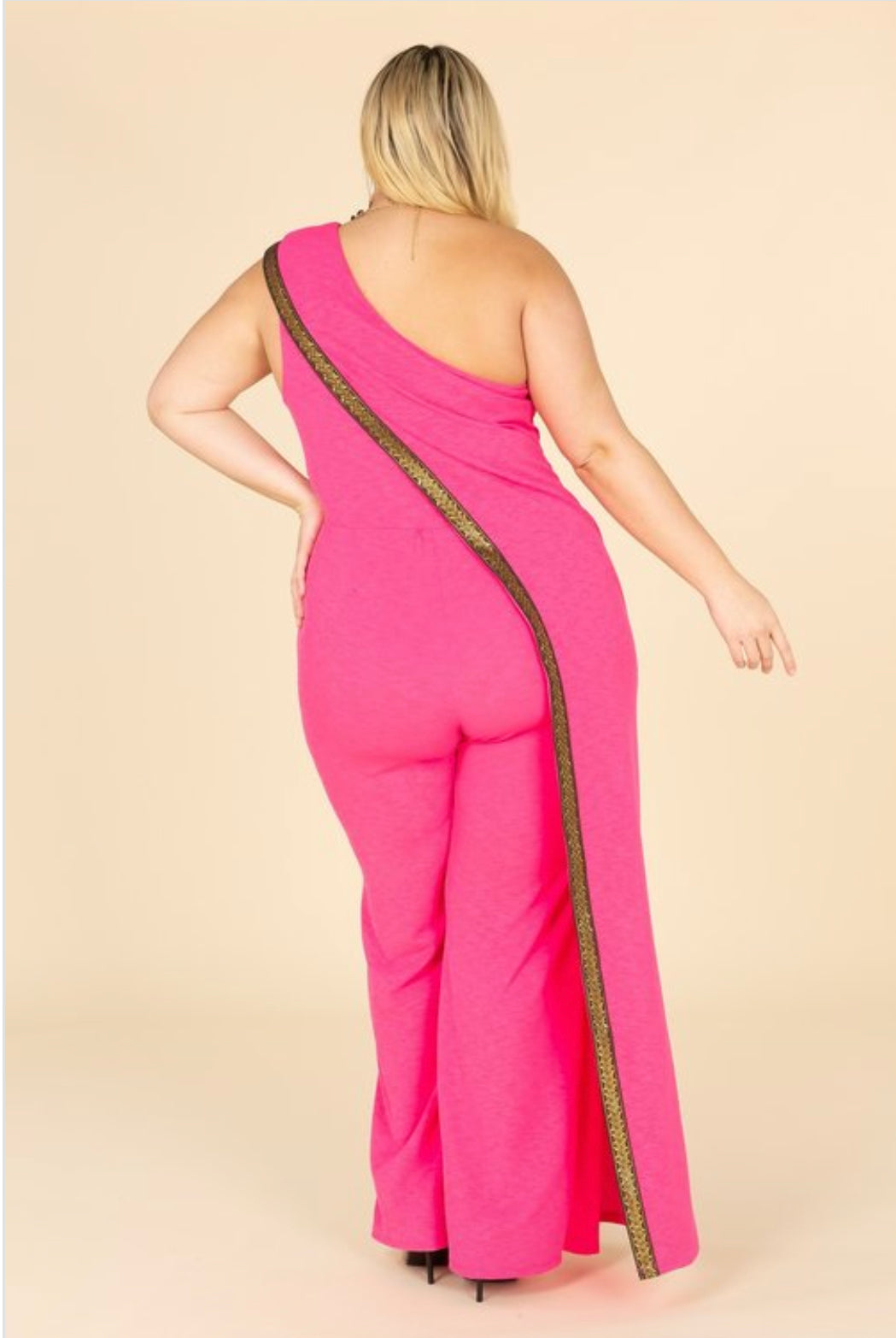 Gold trim pink jumpsuit