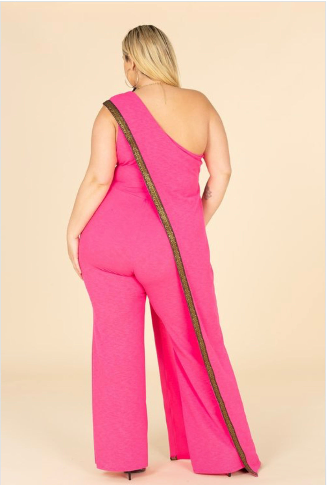 Gold trim pink jumpsuit