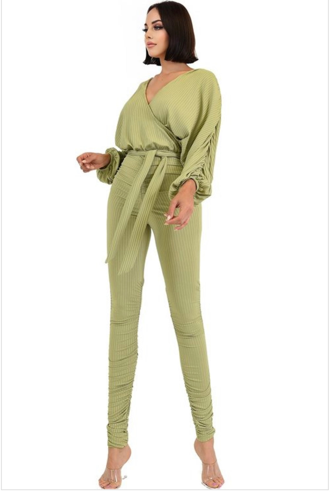 SOLID WAIST TIE RELAXED SLEEVE JUMPSUIT