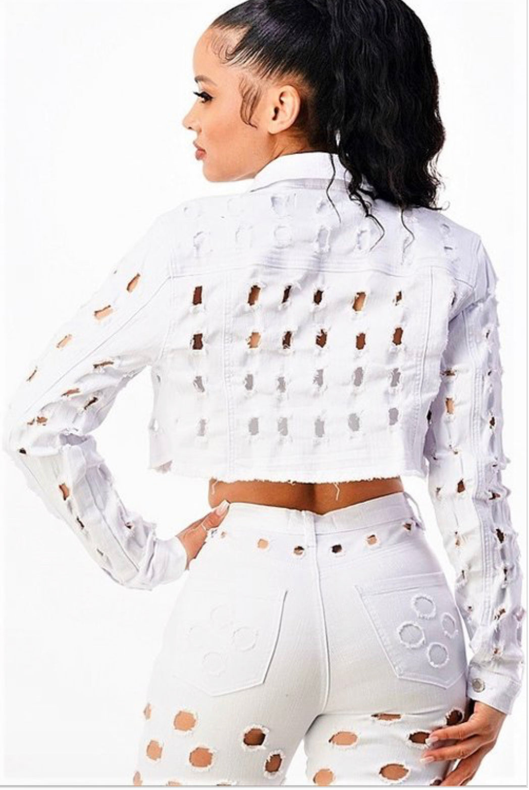 CROP DISTRESSED DENIM JACKET