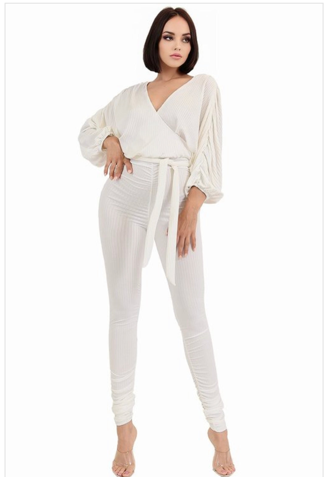 SOLID WAIST TIE RELAXED SLEEVE JUMPSUIT