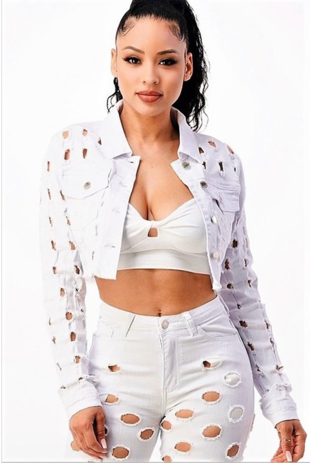 CROP DISTRESSED DENIM JACKET