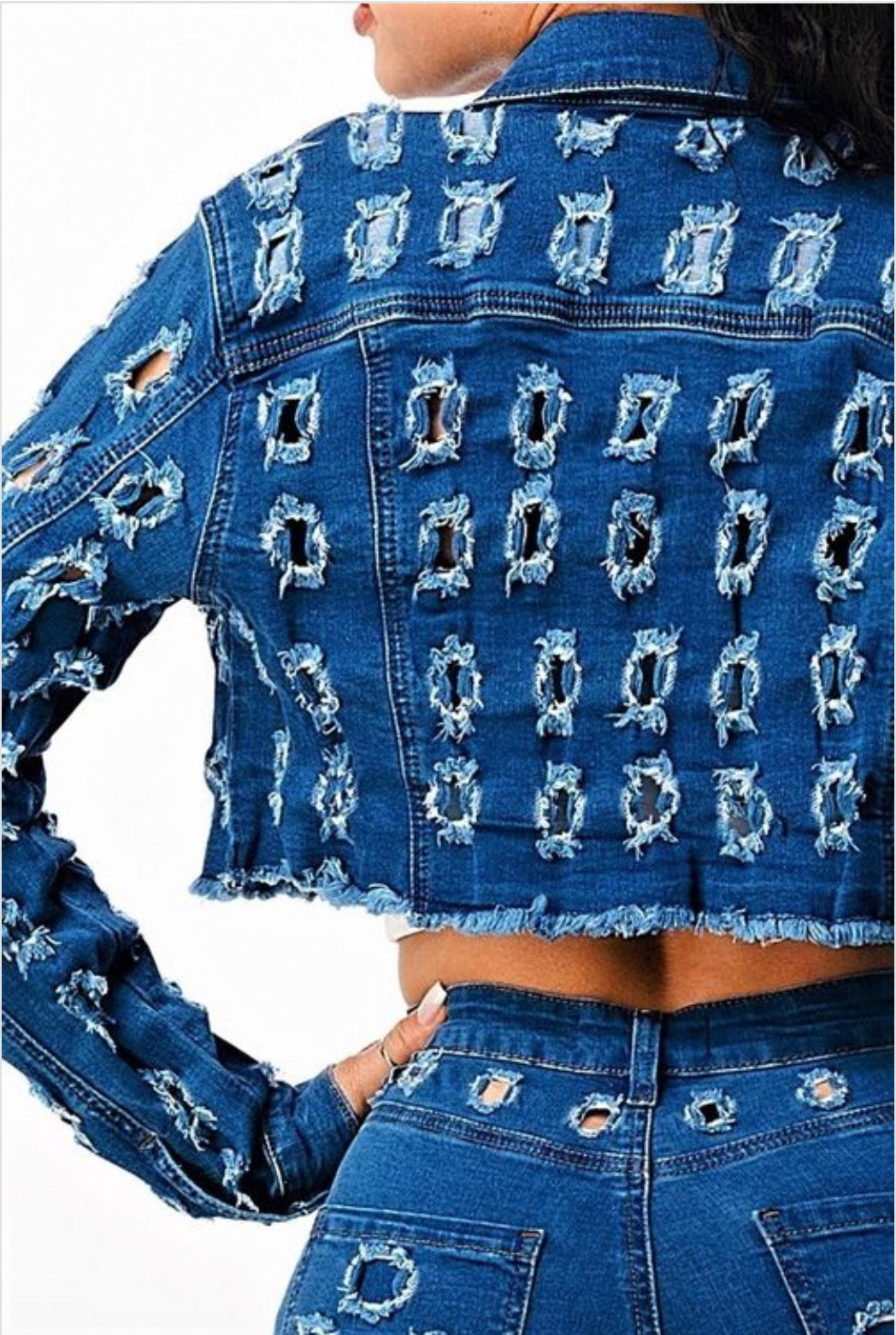 Denim cropped hole jacket
