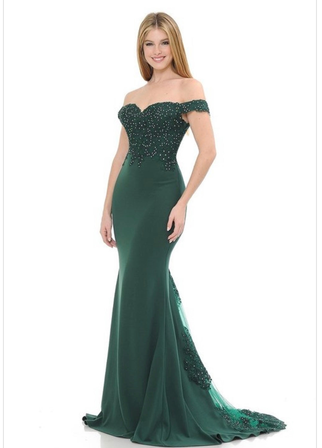 Embroidered Off Shoulder Trumpet Dress