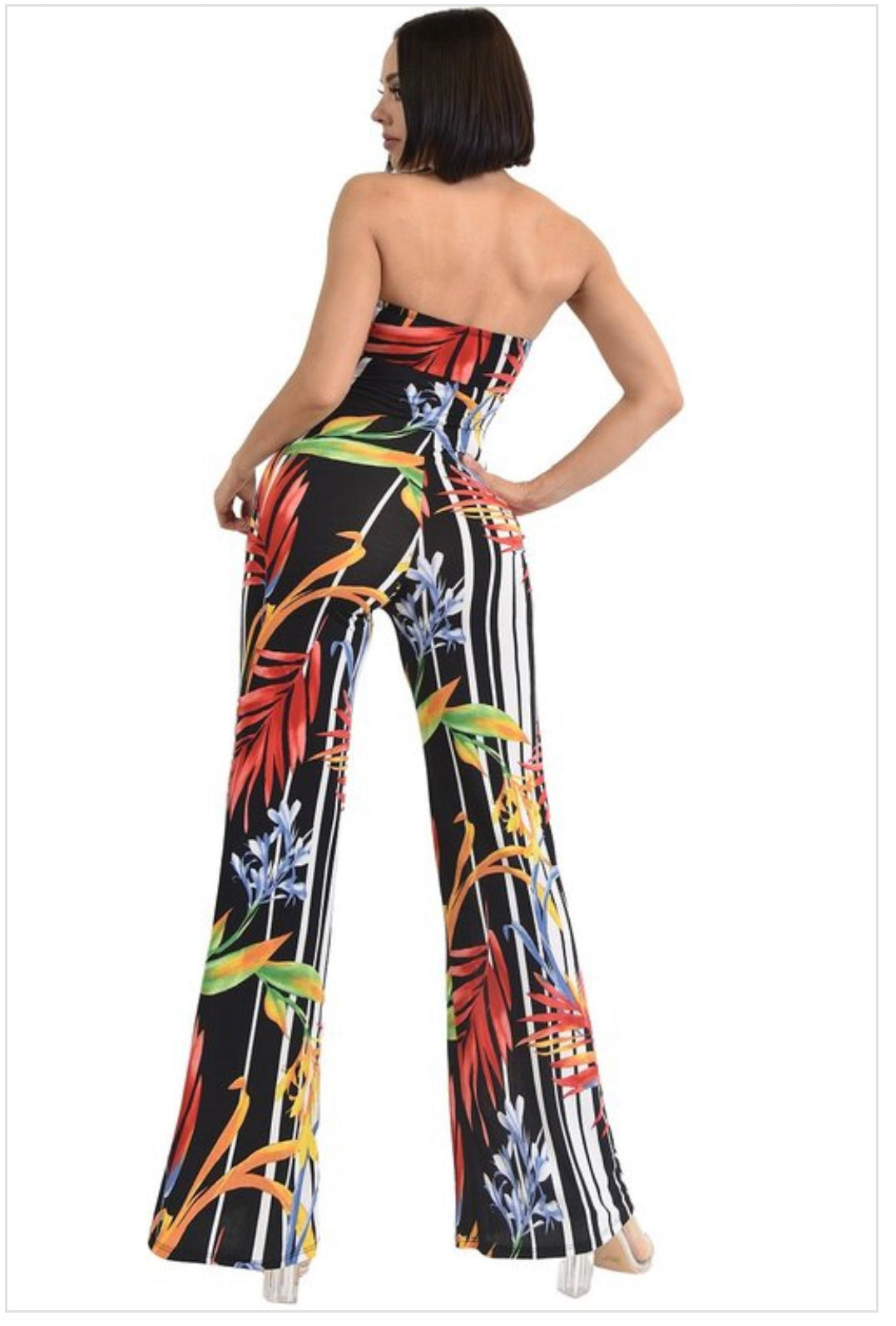 FLORAL TIE BUST TUBE JUMPSUIT