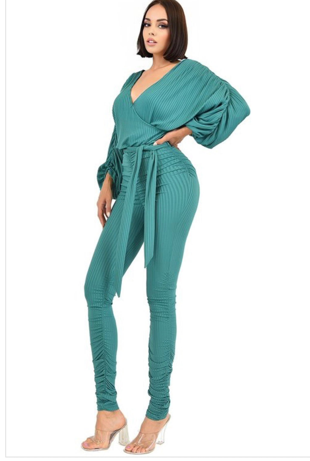 SOLID WAIST TIE RELAXED SLEEVE JUMPSUIT
