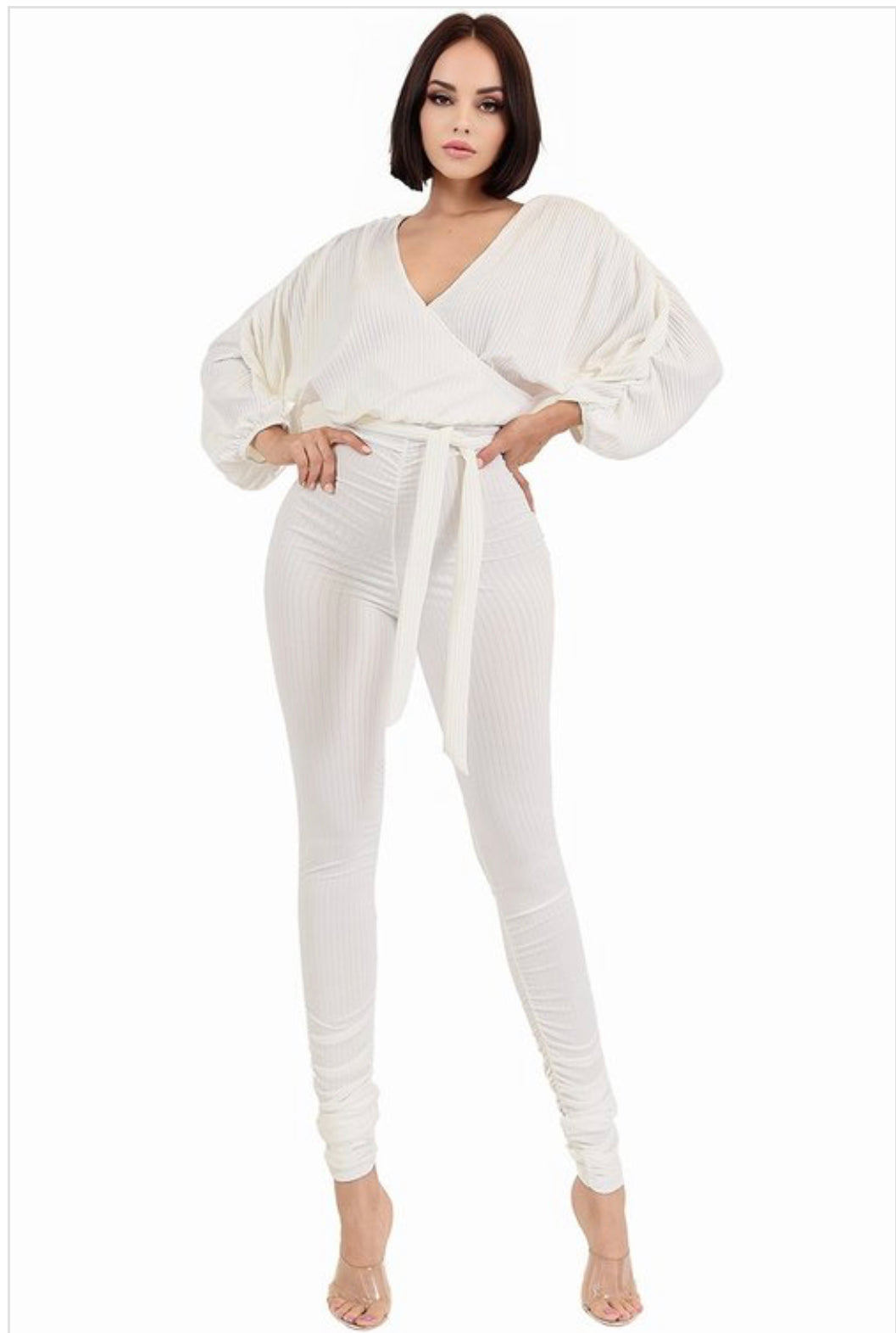 SOLID WAIST TIE RELAXED SLEEVE JUMPSUIT