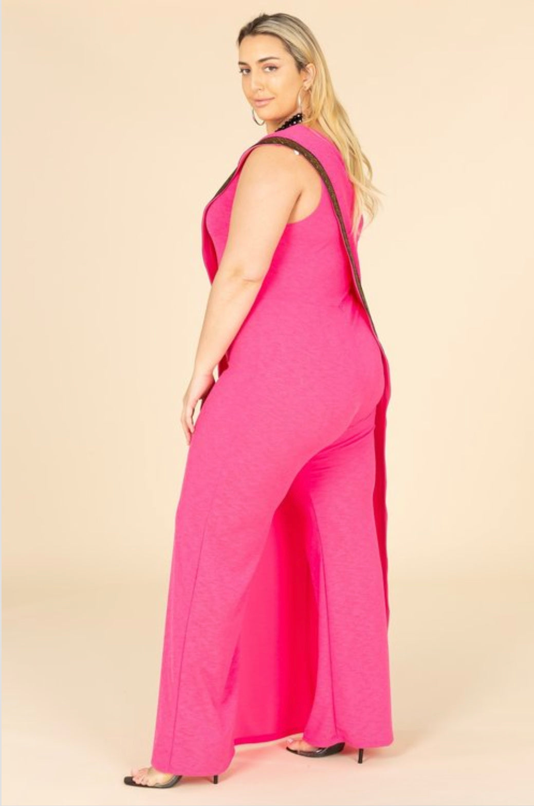 Gold trim pink jumpsuit