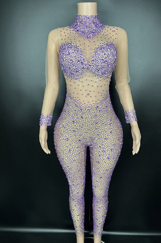 Seductive mesh crystal jumpsuit