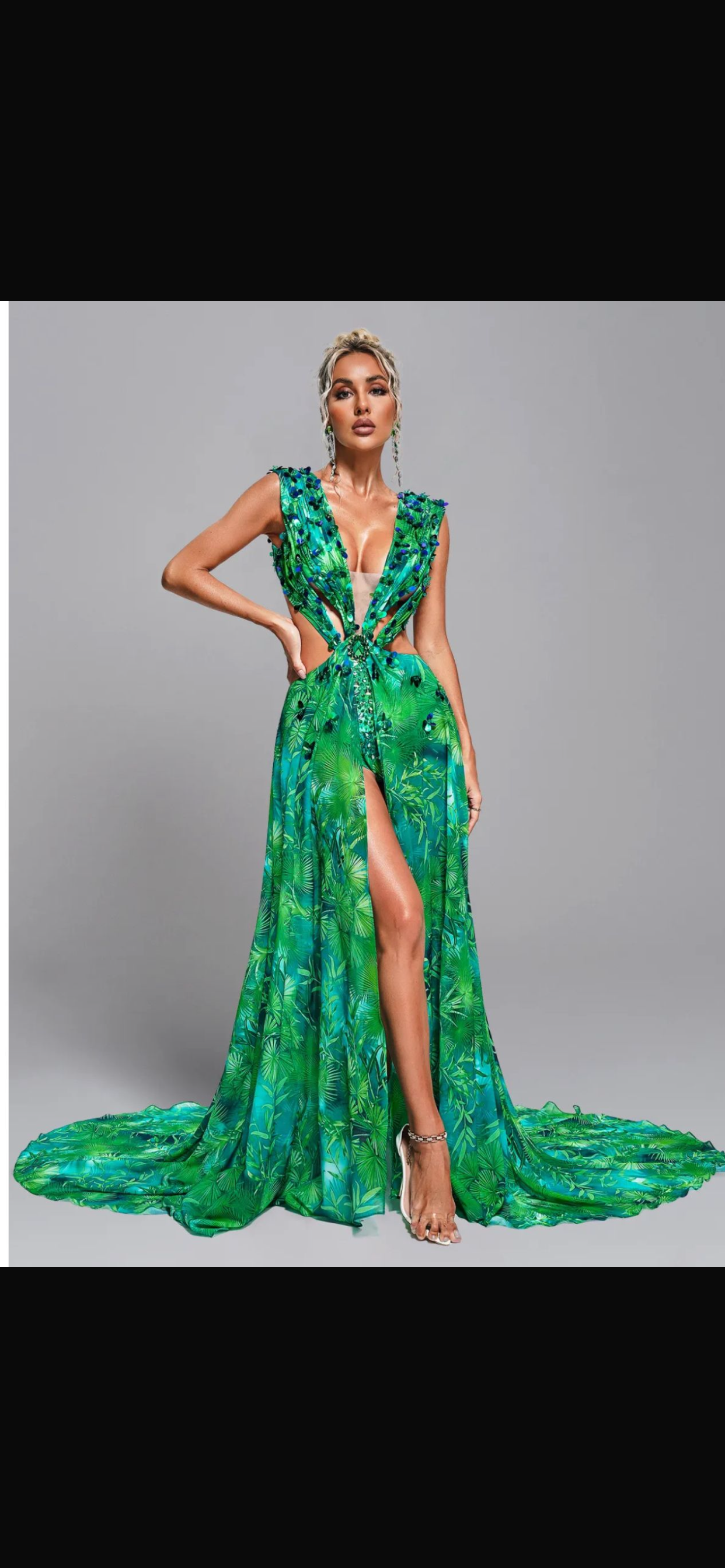 Green floral printed maxi dress