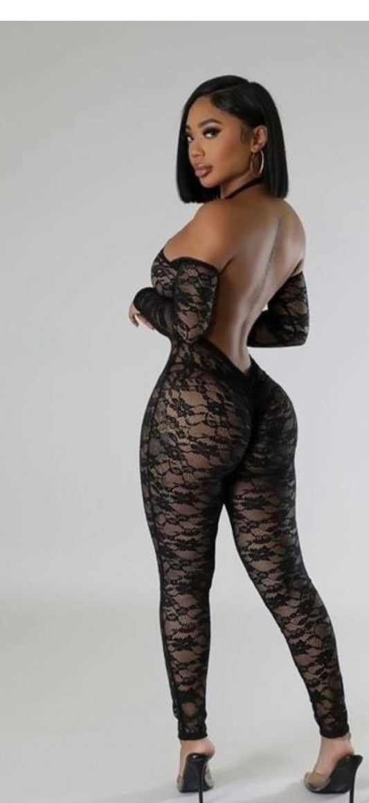 Black floral lace jumpsuit