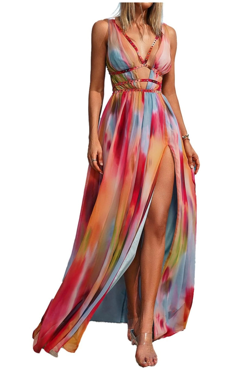 Trendy summer boho cutout maxi vacation dress