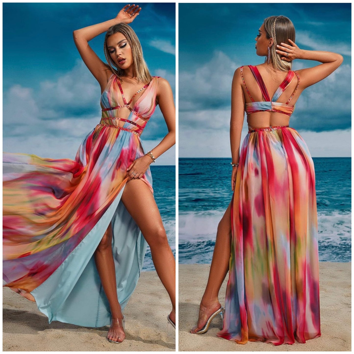 Trendy summer boho cutout maxi vacation dress