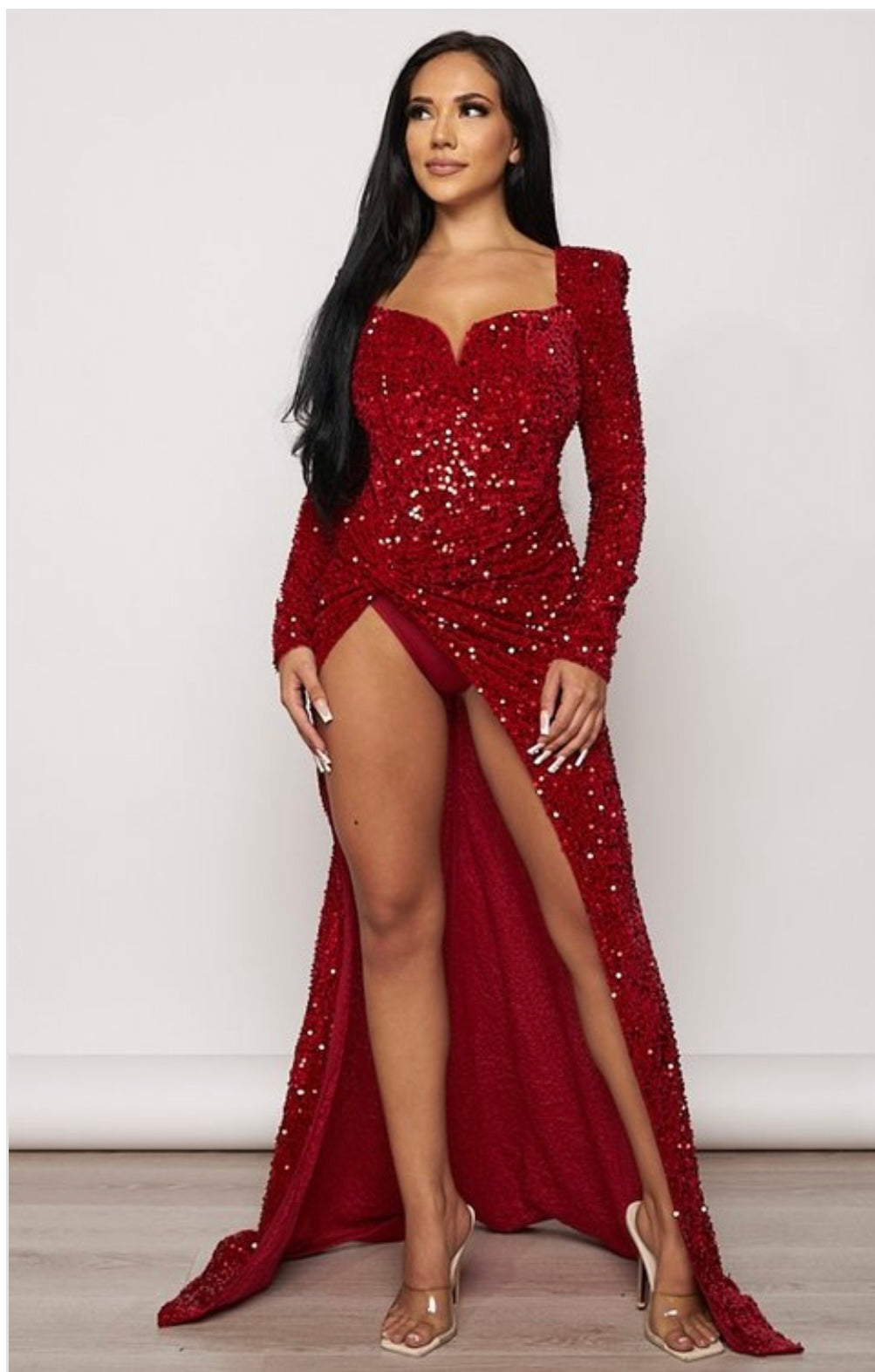 SEQUIN LONG SLEEVE MAXI DRESS