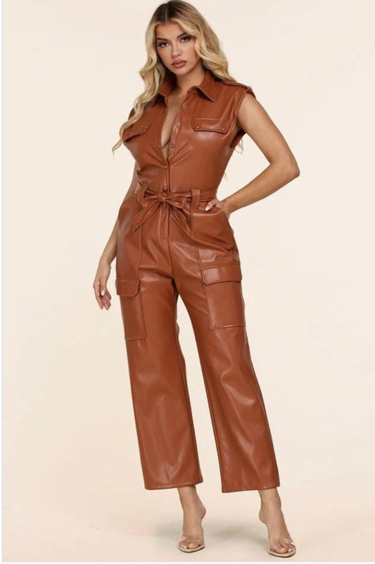 Vegan leather jumpsuit