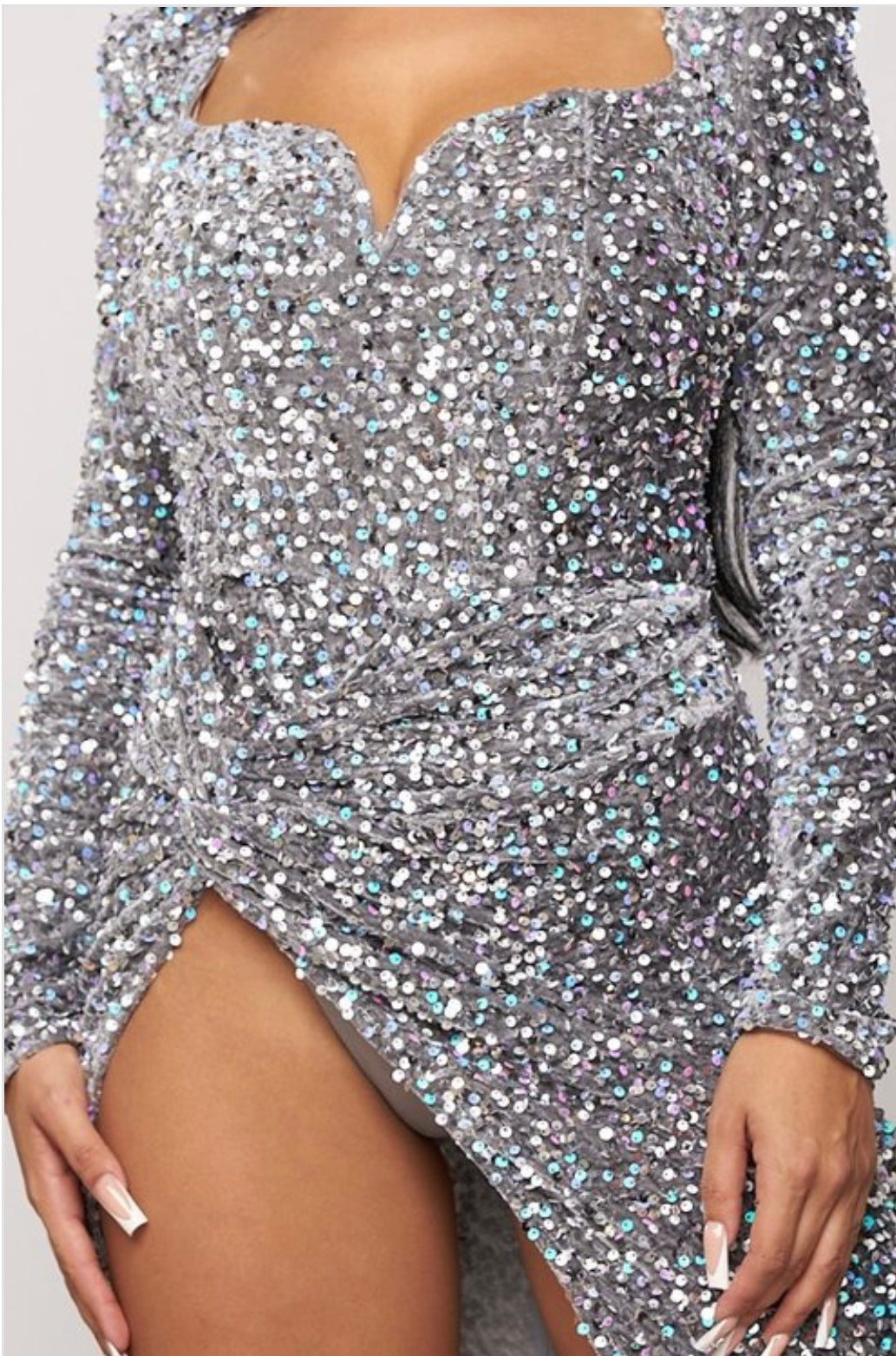 SEQUIN LONG SLEEVE MAXI DRESS