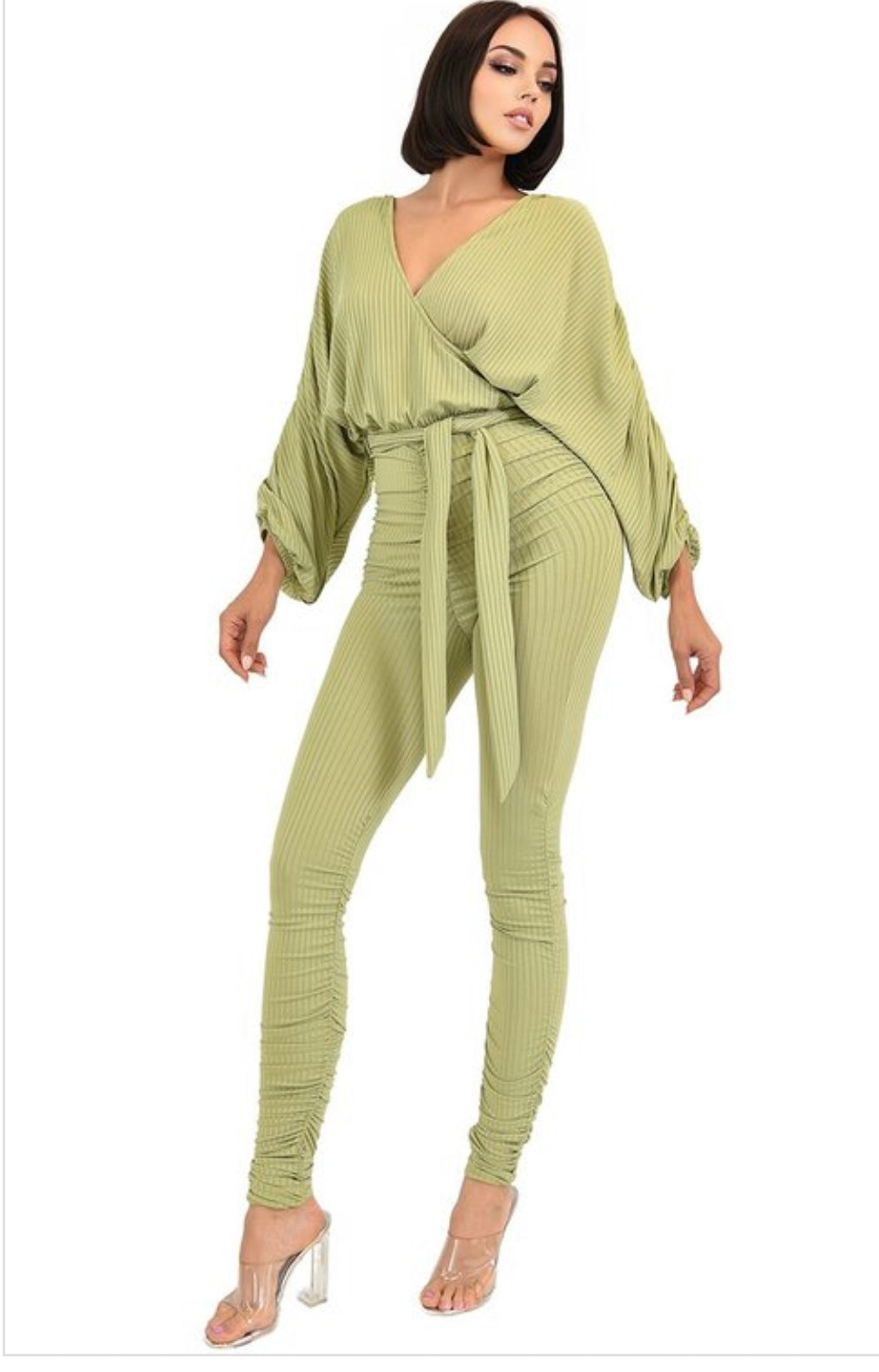 SOLID WAIST TIE RELAXED SLEEVE JUMPSUIT