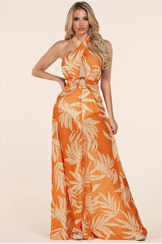 Dotted leaf print jumpsuit