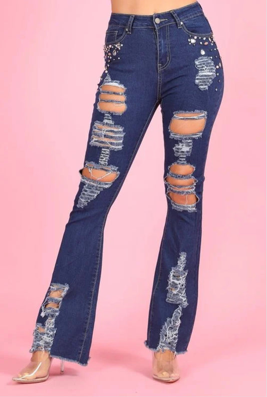 Denim high waisted bootcut destroy jeans