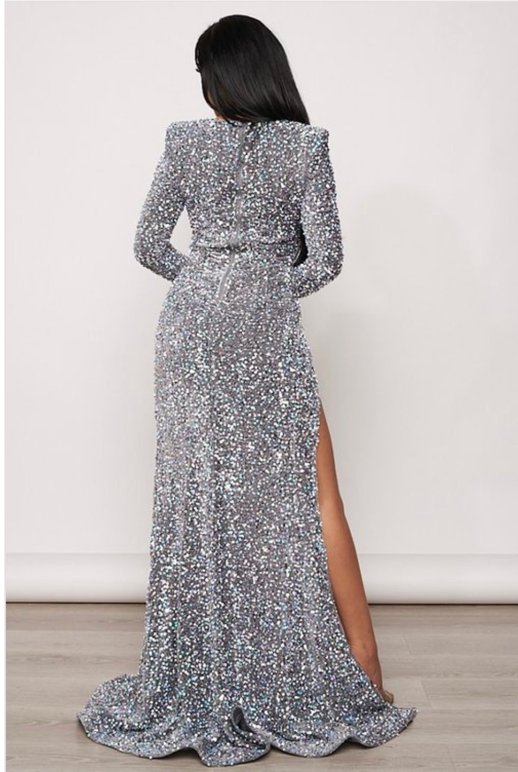 SEQUIN LONG SLEEVE MAXI DRESS