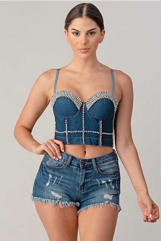 Soft denim straps crop tops